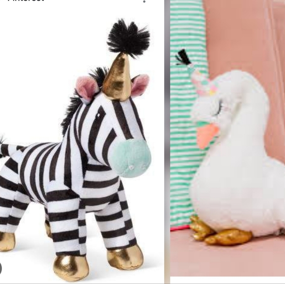 Target Other - Oh Joy 2pc 12" Zebra & Swan Wearing Party Hat 2017 Target Stuffed Animal Plush